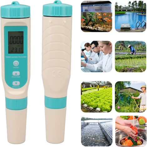 7-in-1 Wasserqualitätsprüfgerät mit TDS-Analyse von pH/SG/ORP/TEMP/EC und Salzgehalt. (1/5)