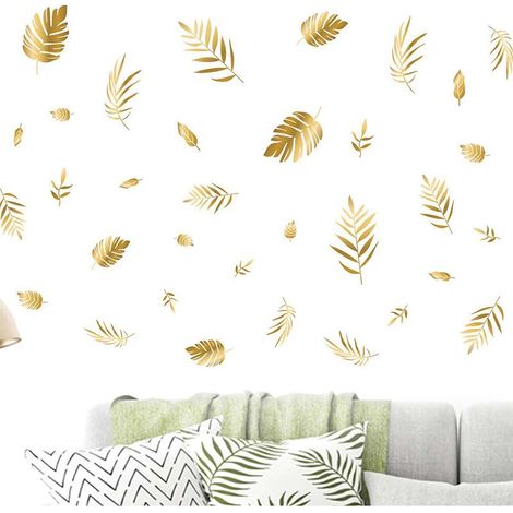 Feuilles d'or en chute libre chambre à coucher salon entrée dortoir décoration intérieure stickers muraux (1/5)