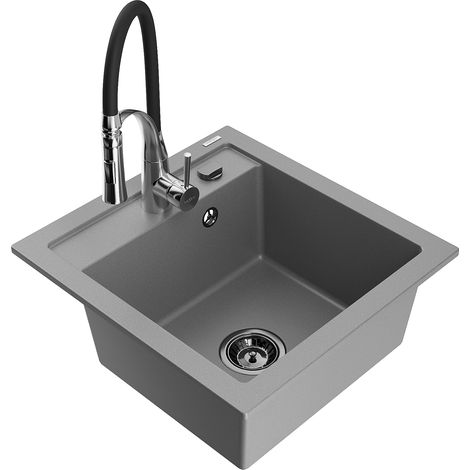 Mexen Vito Granitspüle 1-beckig mit Küchenarmatur Aster, grau - 6503-71-73450-07-B (1/5)
