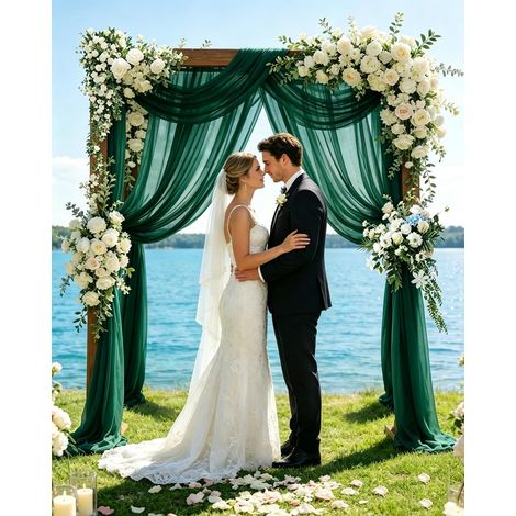 75 x 600cm Voilage Arche Mariage, Vert Emeraude Rideau en Tulle (1/5)