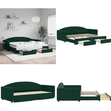 Tagesbett Ausziehbar mit Schubladen Dunkelgrün 90x200 cm Samt - Sofa Bett - Schlafcouch - Gästebett - Tagesbett - Wohnzimmer Möbel - Home & Living (1/5)