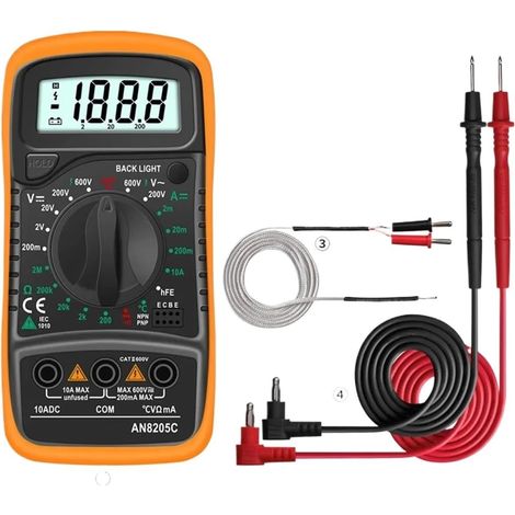 Mesureur LCR AN8205C Multimètre numérique à plage automatique Rétroéclairage AC/DC Ampèremètre Volt Ohm Testeur Portable Multimetro avec thermocouple(AN8205C Orange)