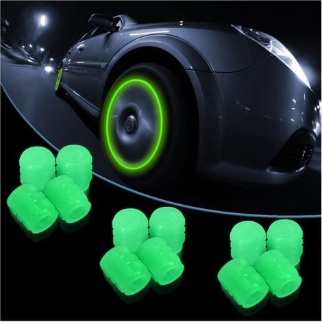 12 Pièces Lumineux Valve Pneu Voiture avec Lumineux Couverture, Bouchons Valve de Pneu de Voiture Fluorescents Universels, Bouchons de Valve Voiture Lumineux, pour Camion(Vert) (1/5)