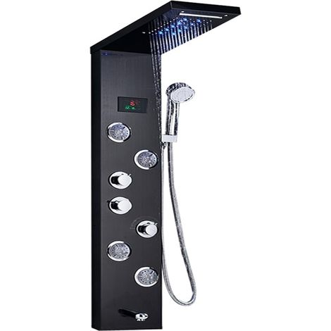 Ensemble de douche mitigeur thermostatique intelli Panneau de douche à lumière LED, ensemble de robinet de douche à affichage numérique cascade pluie, système de douche mitigeur de colonne de salle de (1/5)