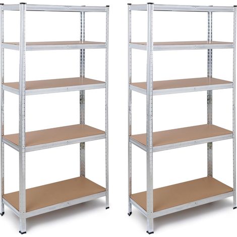 Estantería Metálica Galvanizada Pack 2 180x90x40cm Almacenaje 5 Baldas Ajustables MDF, Montaje sin Tornillos Uso Garaje Oficina Despensa The HomeWeeks