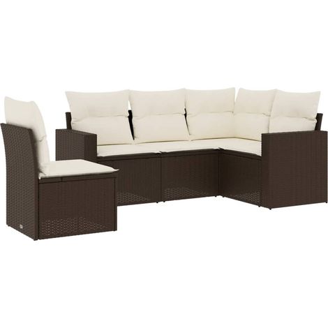 Salon de jardin modulable résine tressée avec rangement et coussins marron 5 pièces, 44.51kg (1/5)