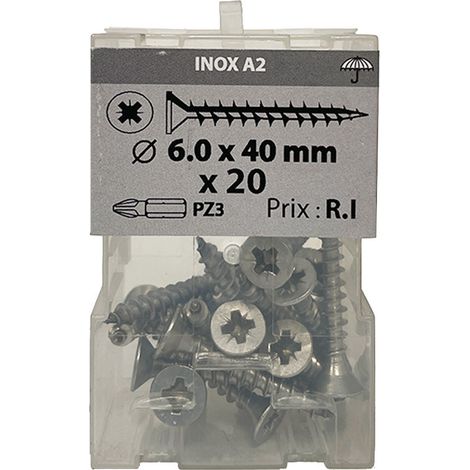 20 vis agglo 6x40mm fraisée Pz inox A2 - Vissal