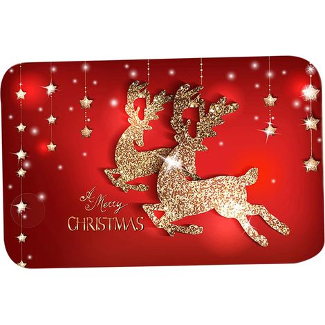 Weihnachtsmotiv rutschfeste Fußmatte, 40 x 60 cm, Weihnachtsdeko-Bodenmatte, Weihnachtsdeko-Teppich, geeignet für Wohnzimmer, Küche und Bad, Weihnachtsdeko, Rentiermuster
