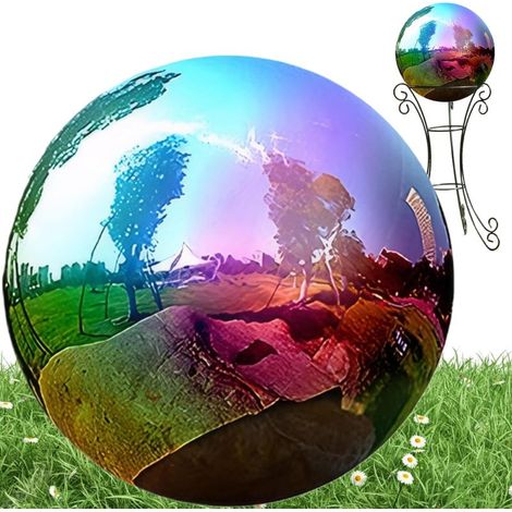 Dekorative Edelstahlkugel, 25 cm – Reflektierende Regenbogenkugel mit Spiegeleffekt – Hohlpolierte Oberfläche – Für Garten, Teich, Pool, Terrasse, Rasen (1/5)