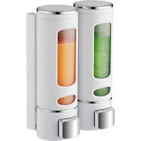 Distributeur Savon Mural 400 ML X 2 Distributeur Shampoing et Gel Douche Distributeur Savon Douche Double Distributeur de Savon Liquide Mural Manuel Distributeur de Désinfection des Mains (1/4)