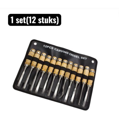 Coffret de 12 outils pour sculpture sur bois avec ciseaux et gouges professionnels pour travail du bois sculpture et restauration de meubles (1/5)