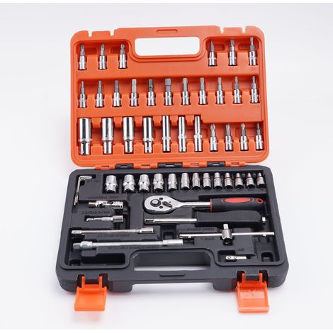 53-Pièces Jeu de Douilles et Clés à Cliquet, Kit Bricolage Domestique avec Petit Carré d'Entraînement, Ensemble d'Outils Mécaniques pour Voiture et Moto