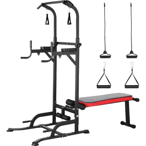 Tour de puissance de fitness fonctionnel, hauteurs réglables, banc pliable, charge maximale 200 kg (1/5)