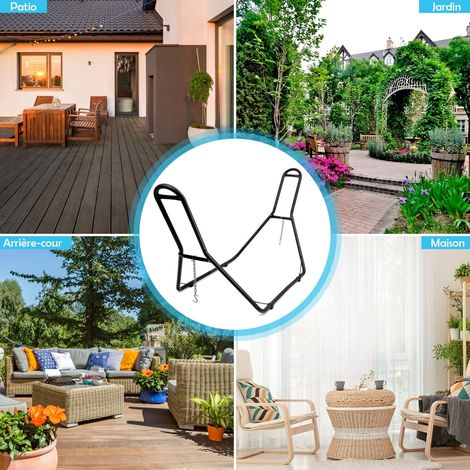 Support de hamac en acier noir avec 2 chaînes réglables et 2 crochets en S, charge 150 kg, pour terrasse, jardin et véranda (1/5)