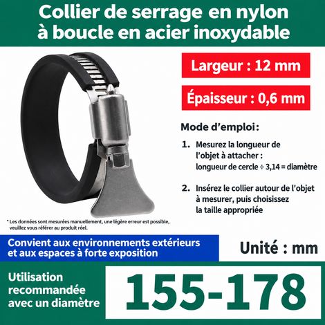 Collier de serrage à poignée inox 304 Ø 155-178 mm tuyau 6 pouces lot de 5 155-178 5 6 1 kg – Livraison gratuite
