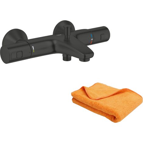 Mitigeur thermostatique bain douche noir – Montage mural – GROHE TurboStat régulation température – Inverseur automatique 2 sorties