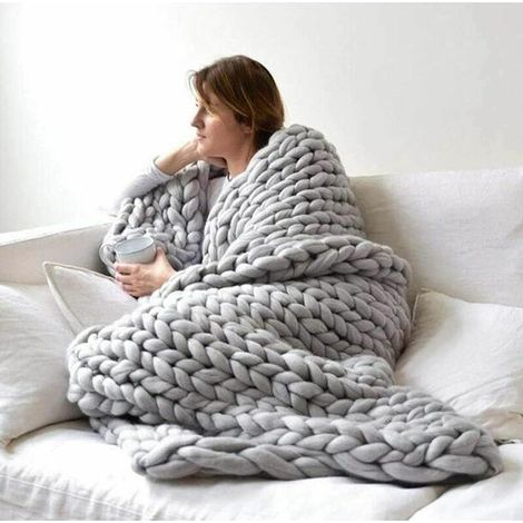 JKWG Plaid Tricoté Main en Grosse Maille, Couverture Laine Tricoté Grande Maille Jeté de Lit pour Sofa, Natte De Couchage,Gris,6080CM (1/5)