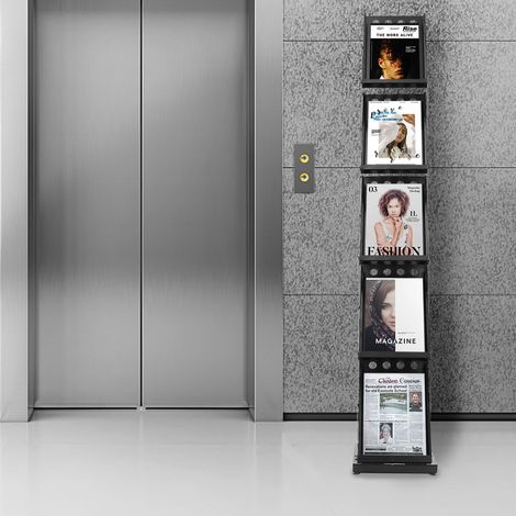 Présentoir pliable à 5 poches pour brochures et magazines, étagères de bureau, présentoir à catalogues et documentation avec roulettes pour bureaux et salons professionnels (1/5)