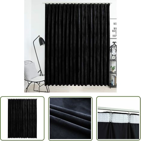 The Living Store Verdunkelungsvorhang mit Haken Samt Schwarz 290 x 245 cm - Schwarzer Vorhang - Samtvorhang - Wohnraumdekoration - Gardine - Verdunklungsvorhang (1/5)