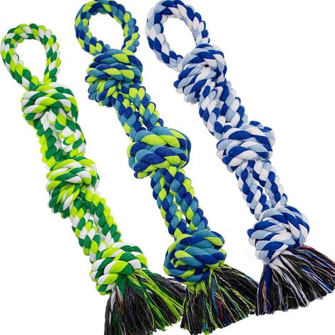 Lot de 3 Jouets en Corde pour Chien, Coton Naturel Ultra Résistant, Jeu de Traction et Nettoyage des Dents pour Chiens Moyens et Grands (1/5)