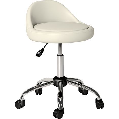 360° drehbarer Hocker mit verstellbarer Höhe (53-73 cm), weißem Kunstlederbezug und Rollen für die Werkstatt