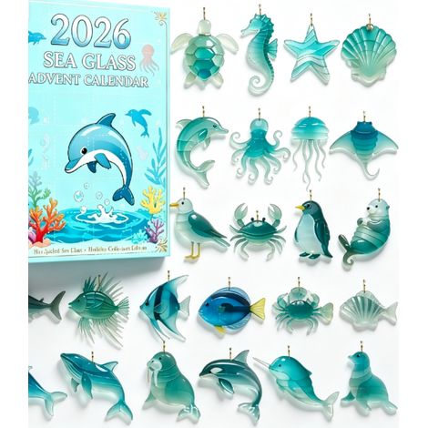 Calendrier de l'Avent 2026, 24 décorations suspendues style verre de mer marin, ornements de Noël à accrocher sur le sapin, la fenêtre ou le sac (1/5)