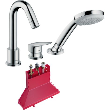 Mezclador de bañera HANSGROHE Logis de 3 orificios, acabado cromado + cuerpo empotrado con Secuflexbox