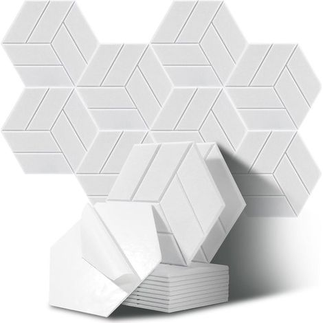 Pannelli acustici esagonali per studi, uffici e sale giochi, confezione da 12, colore bianco (30 x 26 x 0,9 cm) (1/5)