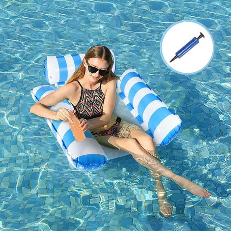 Matelas gonflable de piscine, jouet de piscine, jouet 4 en 1, accessoire de piscine, pour fauteuil, matelas, siège, matelas flottant avec pompe d'inflateur, bleu (1/5)