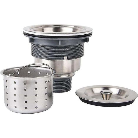 Évier de cuisine de 3-1/2 pouces avec panier à déchets profond amovible/assemblage/couvercle étanche, acier inoxydable-- (1/4)