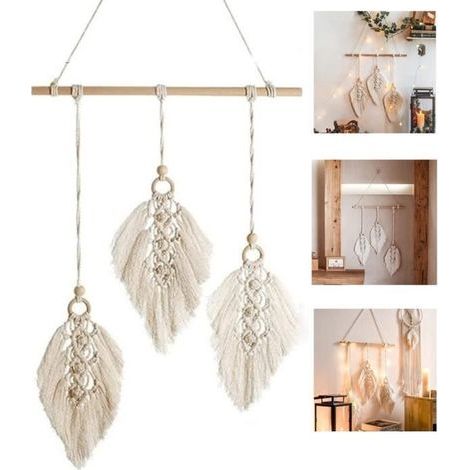 Wall decoration - Macrame Woven Wall Hanging - Handmade Home Decor - 40x95 cm - Beige (1/4)