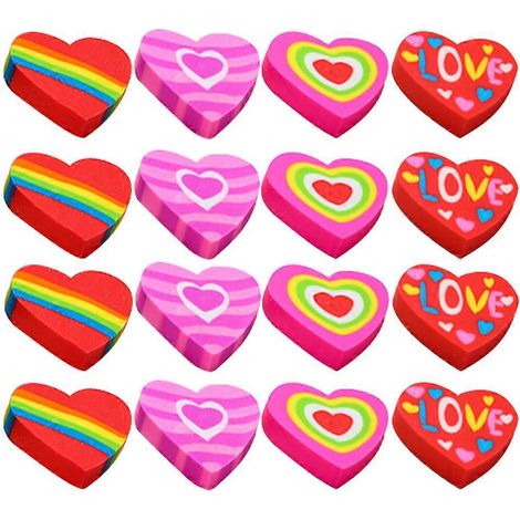 Lot de 48 gommes pour enfants, mini gommes en forme de cœur, gommes en forme de cœur colorées, fournitures scolaires-2.5X2.5CM