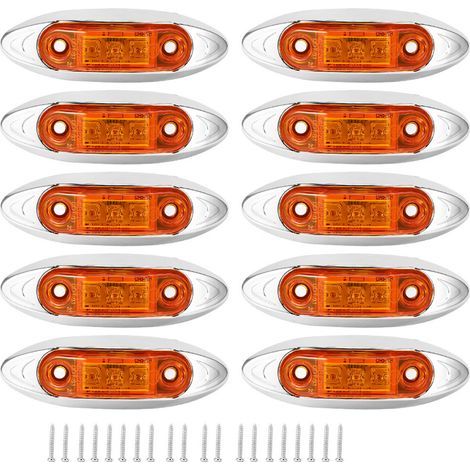 10 Pieces 3 LED Dustproof Waterproof Piranha Side Marker Light Lamp for Truck Trailer Lorry Amber (1/5)
