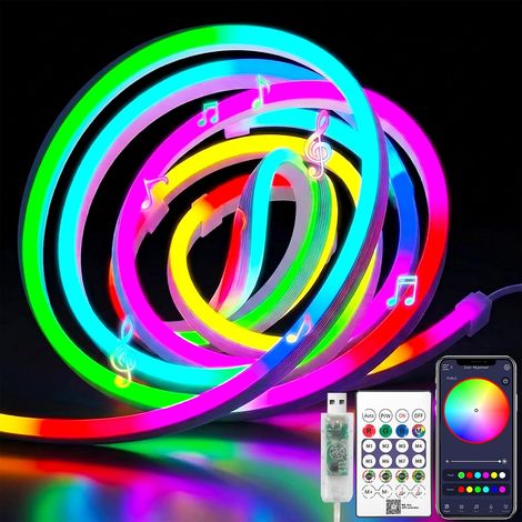 Neon Ruban LED 2M, 5V USB Bande LED RGB+IC IP67 Etanche (1/5)