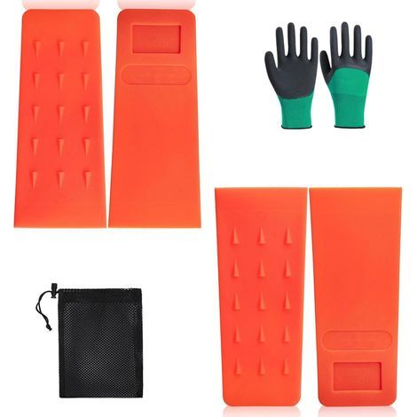 Set of 6 4 Inch Felling Wedges - Safety Box with Gloves + Net Bag for Lumberjacks - Controlled Tree Felling (Shock Resistance)