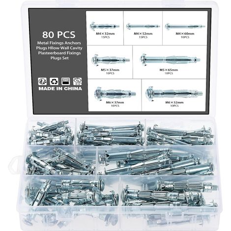 80 Pcs Pince Cheville Molly Moly Placo a Metalique, Expansion pour Placoplâtre Gypsum Gips, Cheville Parapluie Métallique, kit d'ancrage Mural Creux (1/5)