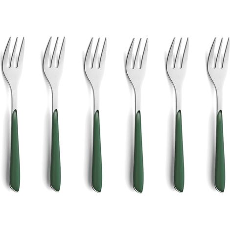 Lot de 6 couverts à gâteau en acier inoxydable 18/0 pour 6 personnes Manche en plastique Vert sapin, inoxydable et passe au lave-vaisselle (1/5)