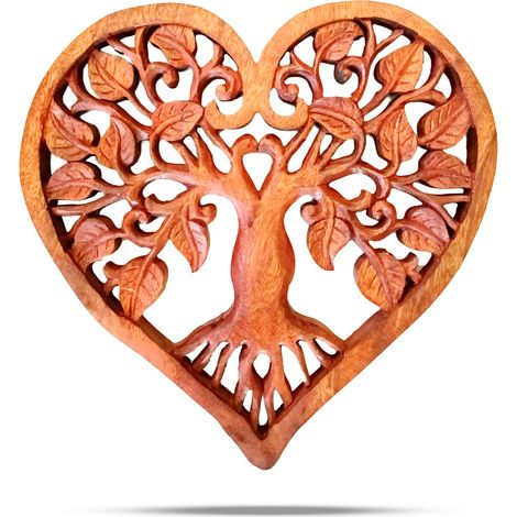 Panel Decorativo de Madera en Forma de CorazÃ³n con Ãrbol de la Vida 40cm