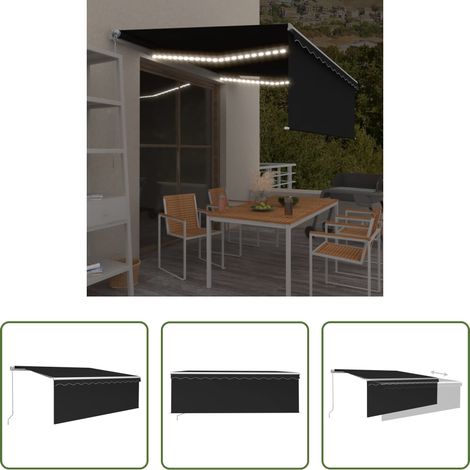 Markise Einziehbar - Markise Manuell Einziehbar mit Rollo & LED 4x3 m Anthrazit (1/5)