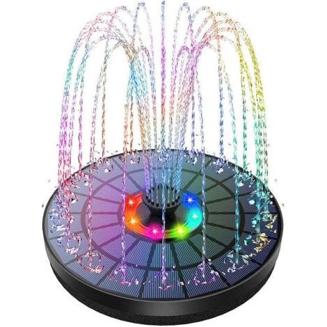 LED Fontaine Solaire Extérieure Flottante 3W Pompe Bassin Solaire avec Batterie, Lumières Colorées LED et 7 Buses, pour Exterieur Ja--TRIMEC (1/4)