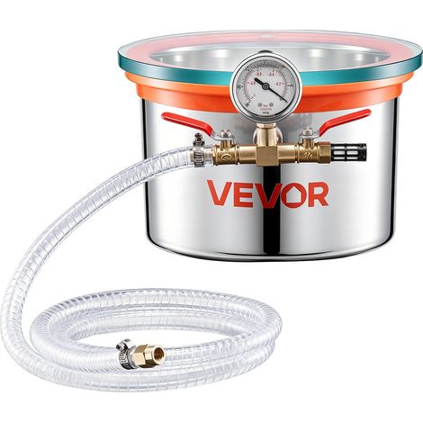 Chambre à Vide 5,7 L Chambre de Dégazage sous Vide Acier Inoxydable pour Moulage Résine, Stabilisation Bois, Dégazage Silicone et Plâtre, avec Couvercle en Verre Trempé, Tuyau, Filtre à Air (1/5)