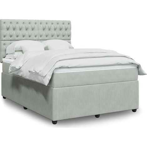 Boxspringbett mit Matratze Hellgrau 140x200 cm Samt