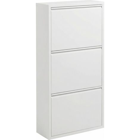 Scarpiera Slim In Metallo 3 Ante A Ribalta Ultra Sottile Salvaspazio Mobile Portascarpe Moderno Ingresso Camera Corridoio 104 x 50 x 15 Cm Colore Bianco