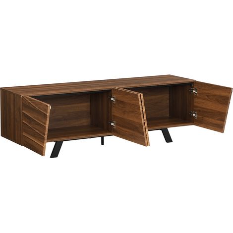 Meuble TV moderne en MDF couleur noyer avec pieds en métal noir et rangement spacieux (160x39x50,5 cm) (1/5)