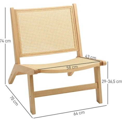 Fauteuil inclinable sans accoudoirs – Dossier en rotin, structure en bois naturel, fauteuil de lecture pour salon ou chambre – Confort aéré et naturel (1/5)