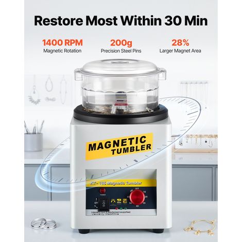 VEVOR KT-1852 Polisseuse Magnétique Bijoux 230V 250W 2000 tr/min Cuve 18,5x13cm 800g Rotation Bidirectionnelle Minuterie 0-60min (1/5)
