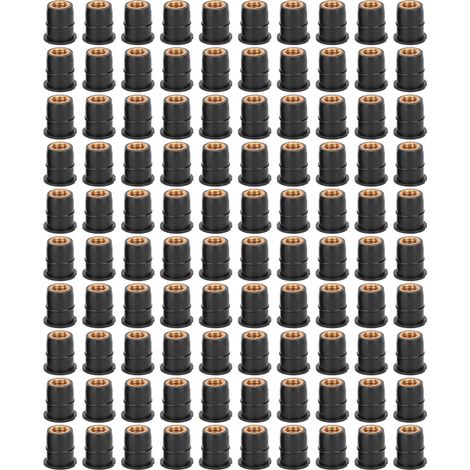 100 pièces écrou de puits M6x0.8mm Modification en caoutchouc pour le corps de pare-brise de moto ATV