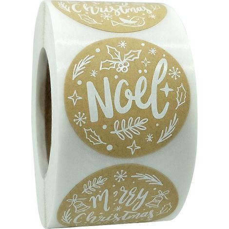 rouleau/500 autocollants en papier kraft pour sceller, autocollants de Noël à faire soi-même-3.8x3.8x0.05cm (1/2)