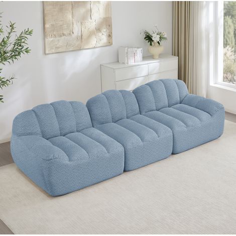Modulares 3-Sitzer-Sofa ohne Gestell, 32D-Schaum, blaues Polsterstoff HAVRYA (1/5)