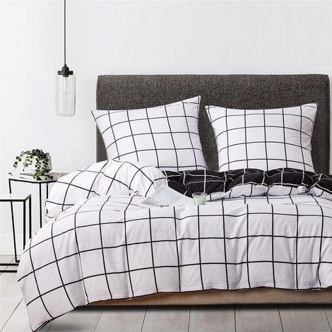 Bettwäsche-Set 135x200 cm kariert, Baumwolle, Öko-Tex, Schwarz Weiß